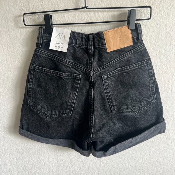 NWT ZARA Black Mom Fit High Rise Bermuda Denim Jean Shorts Womens 0 - Picture 4 of 5
